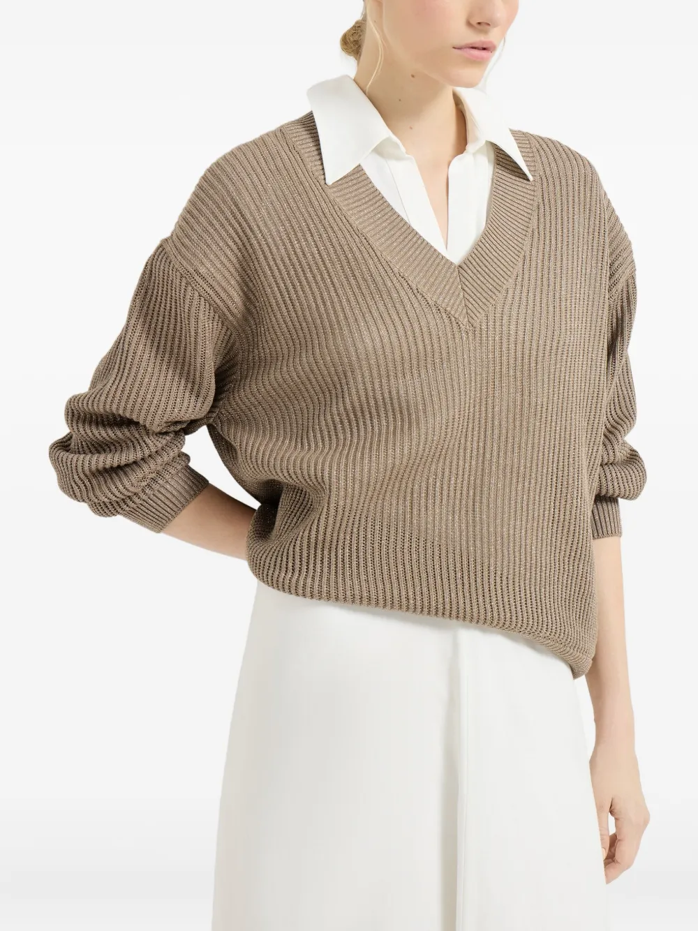 Brunello Cucinelli Geribbelde sweater Bruin