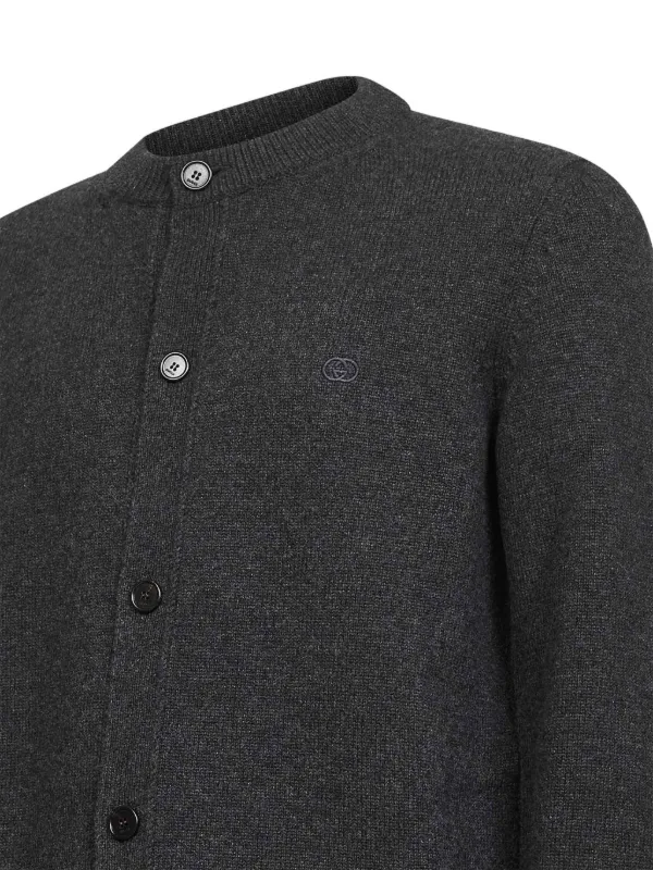Gucci Button Interlocking Logo Embroidery Cardigan | Grey | FARFETCH
