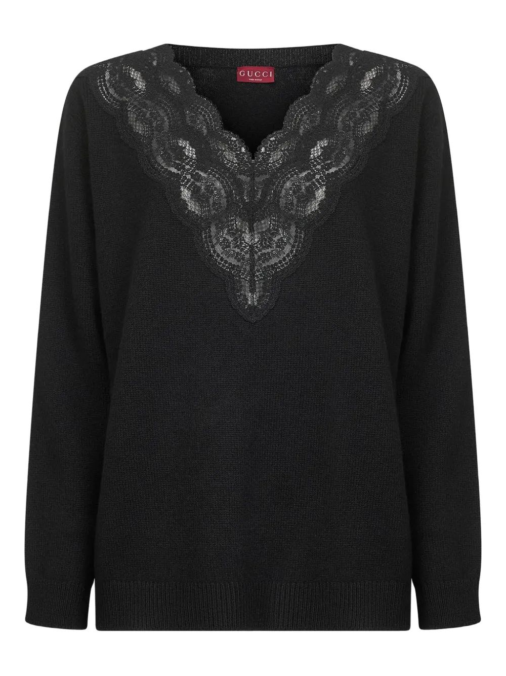 Gucci floral lace v-neck sweater - Schwarz