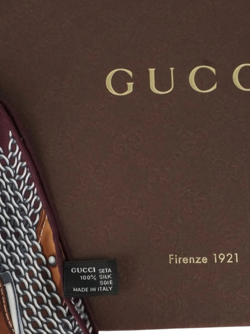 Pre-owned Gucci Rhombus-shape Silk Scarf In Brown