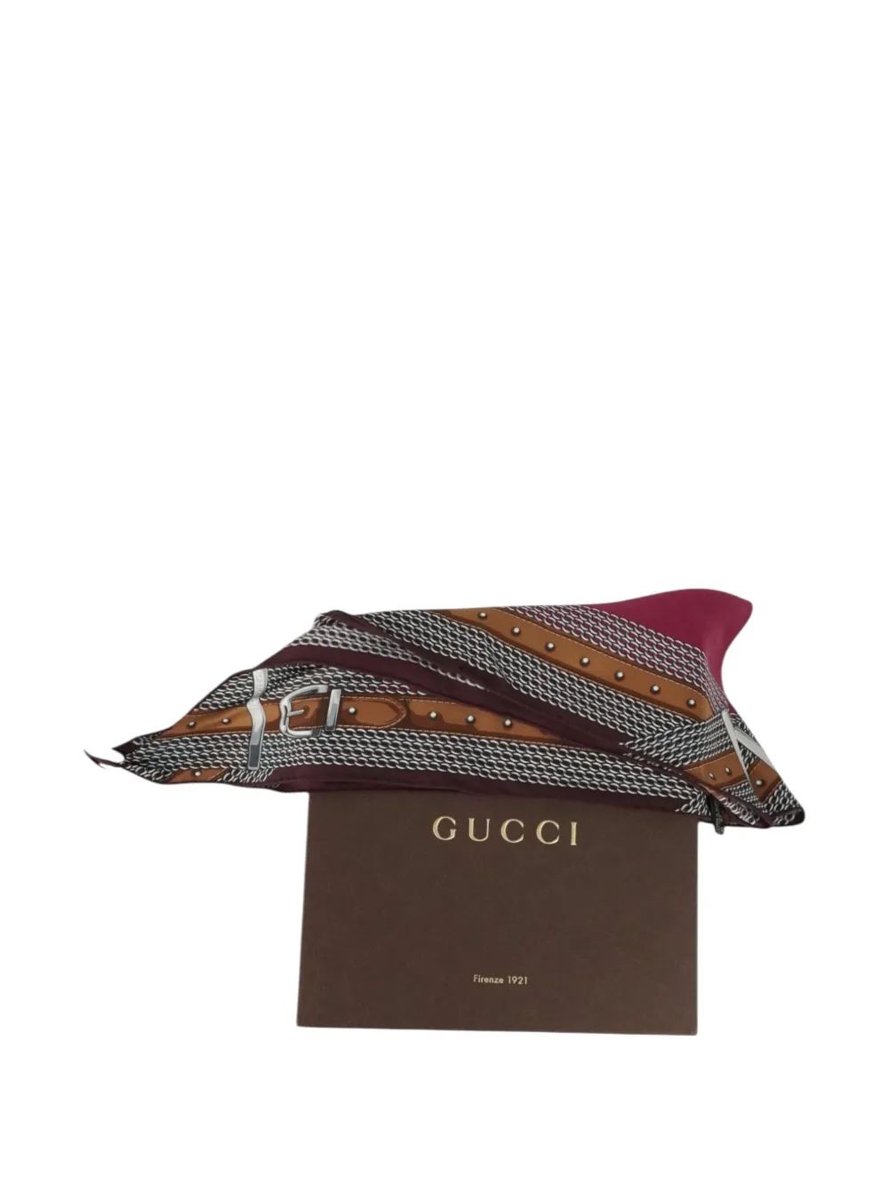 Pre-owned Gucci Rhombus-shape Silk Scarf In Brown