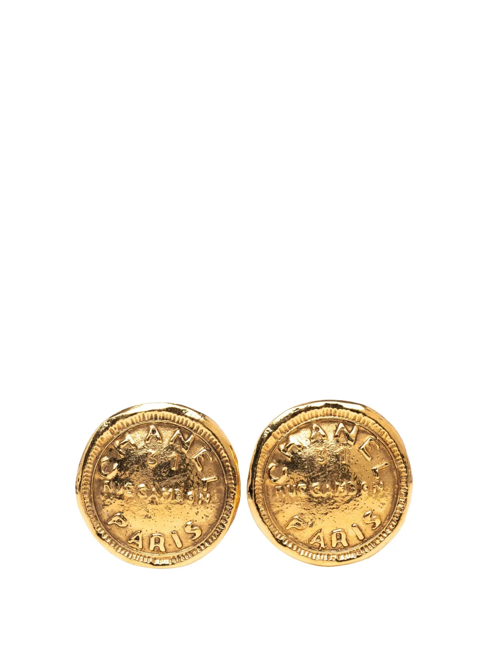 CHANEL Pre-Owned 1980-1990 Gold Plated CC Round 31 Rue Cambon Clip on Earrings costume earrings - Oro