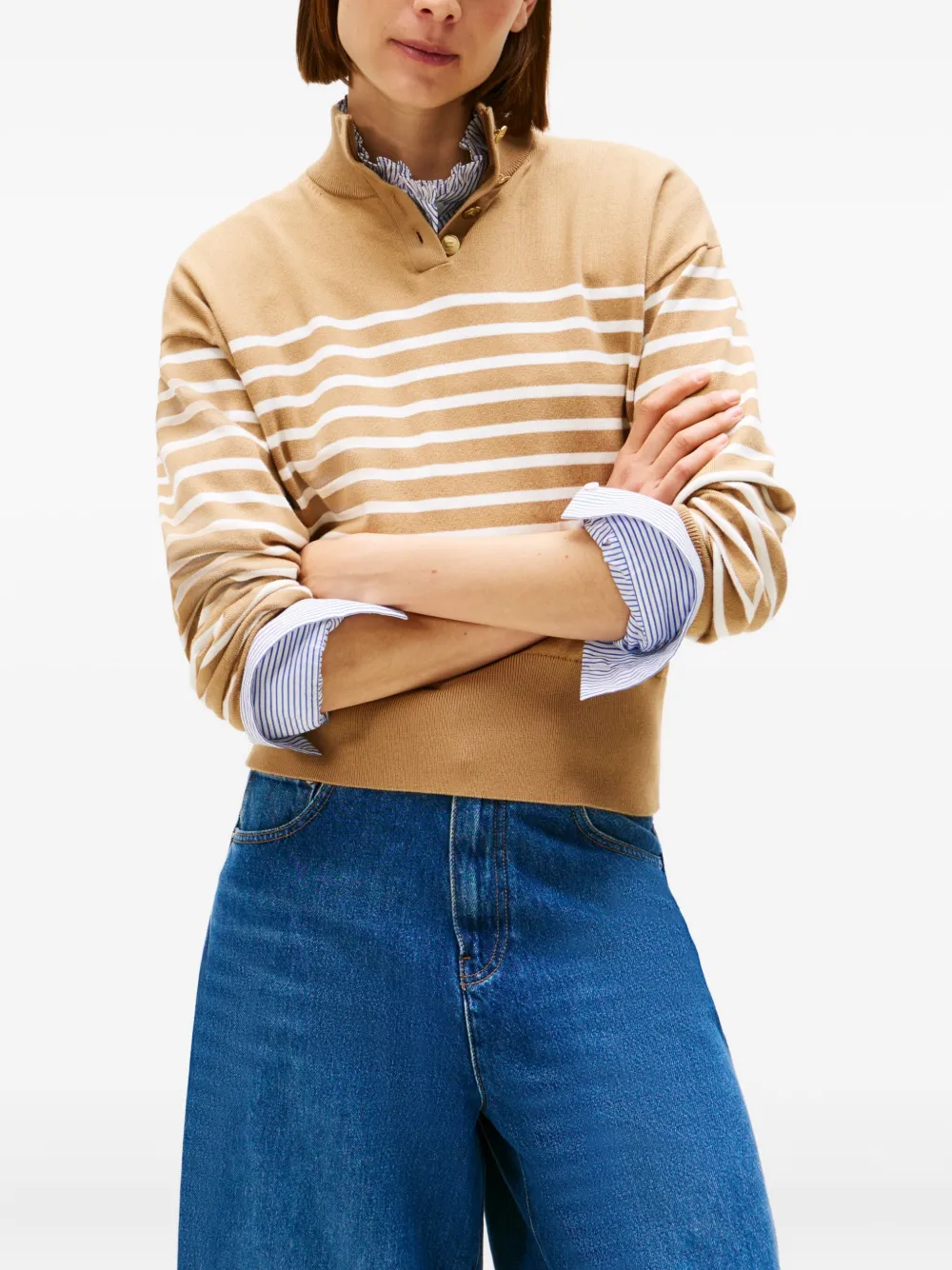 Tommy Hilfiger Striped Buttoned Sweater In Multi