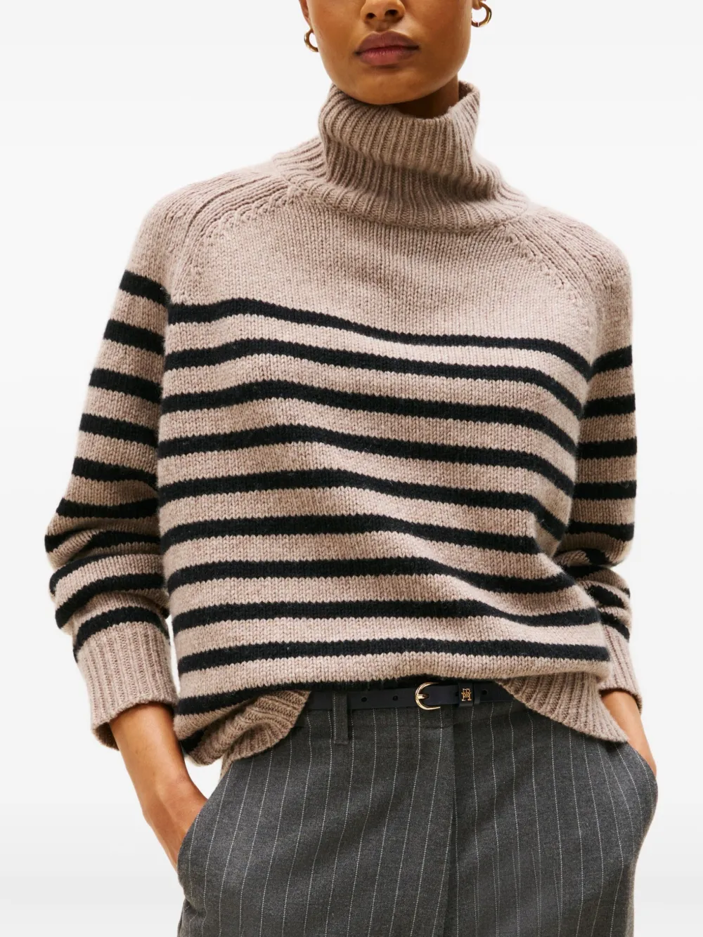 Tommy Hilfiger Gestreepte coltrui Beige