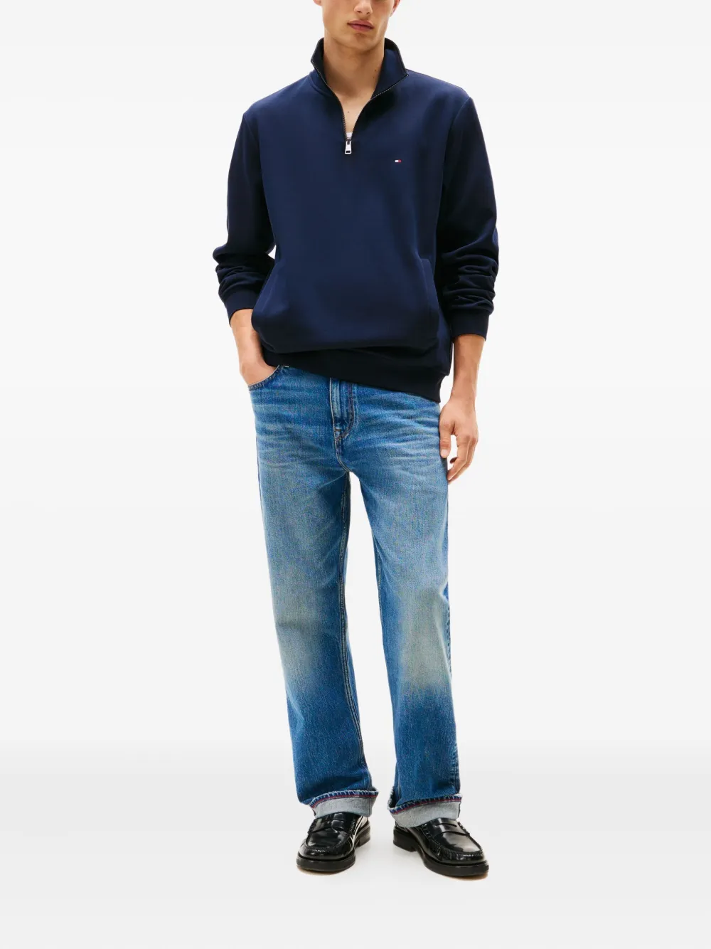 Tommy Hilfiger performance quarter-zip mock-neck sweater - Blauw