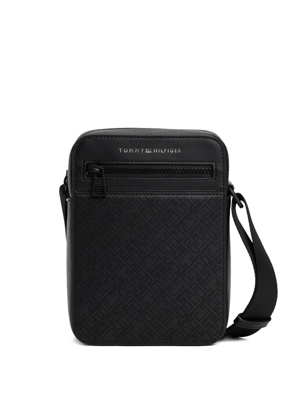 Tommy Hilfiger Zipped Perforated Messenger Bag In Black