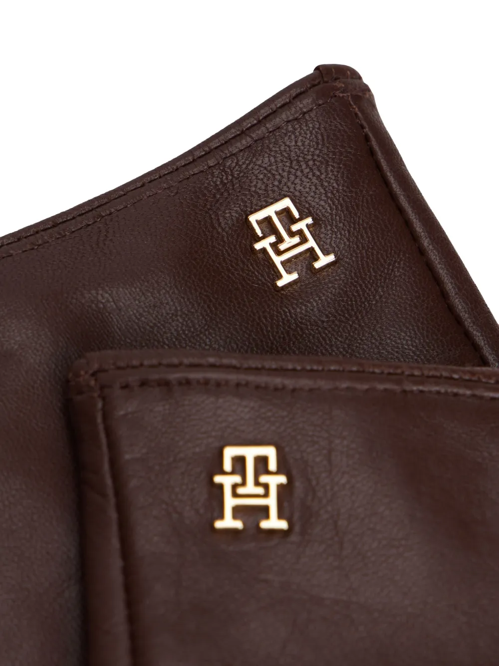 Tommy Hilfiger Chic leren handschoenen met logo Bruin