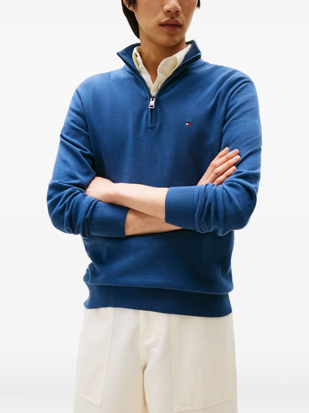 Tommy Hilfiger Zip-up High-neck Jumper In Blue
