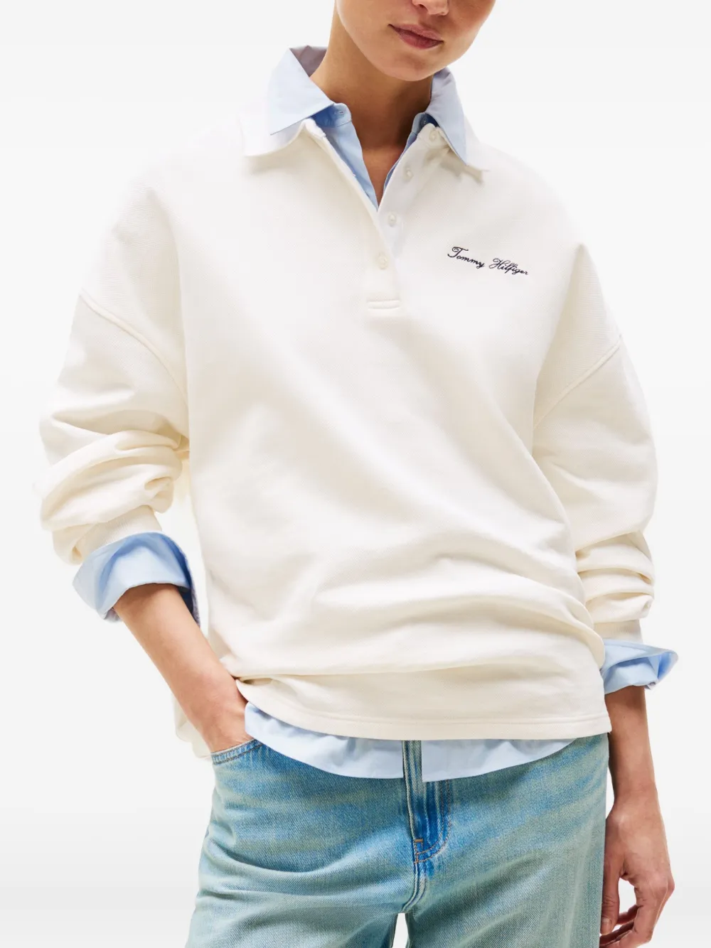 Tommy Hilfiger Collared Buttoned Polo Top In Multi