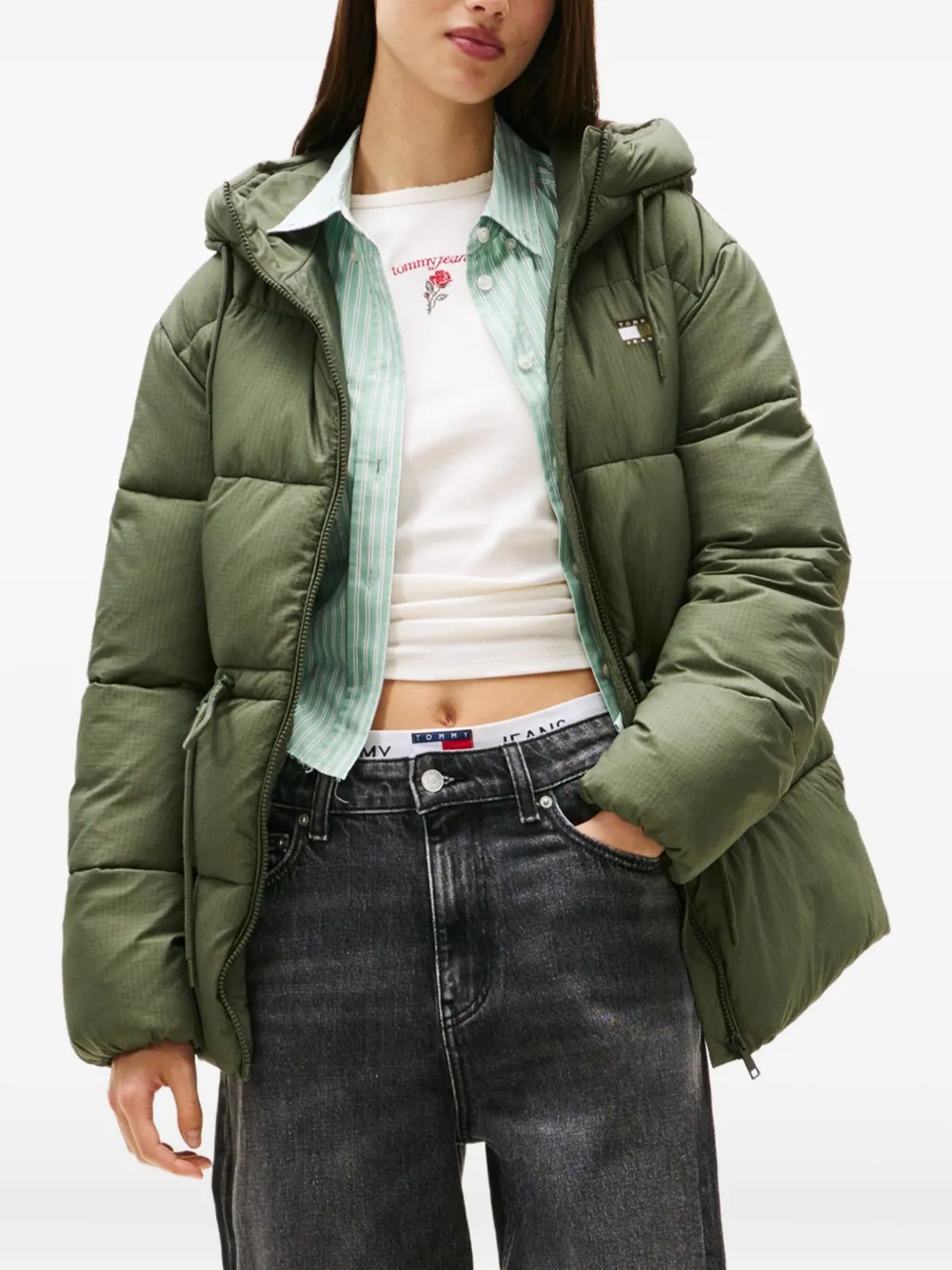 Tommy Jeans Hooded Puffer Jacket In Green