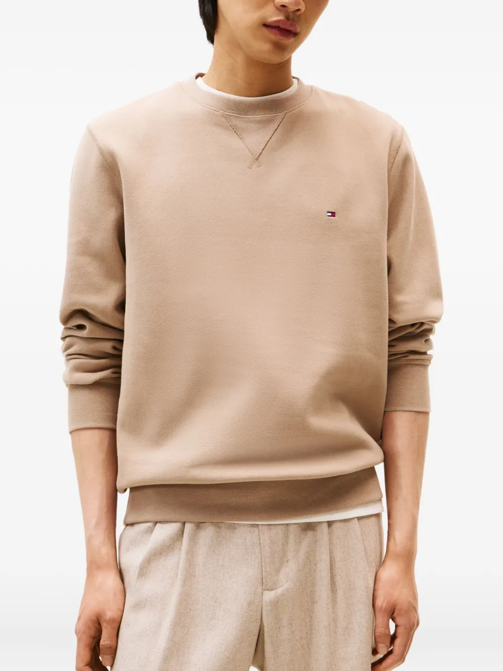 Tommy Hilfiger Sweater met ronde hals en logo Beige