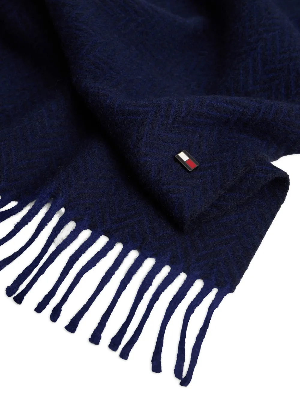 Tommy Hilfiger Sjaal met visgraatpatroon en franje Blauw