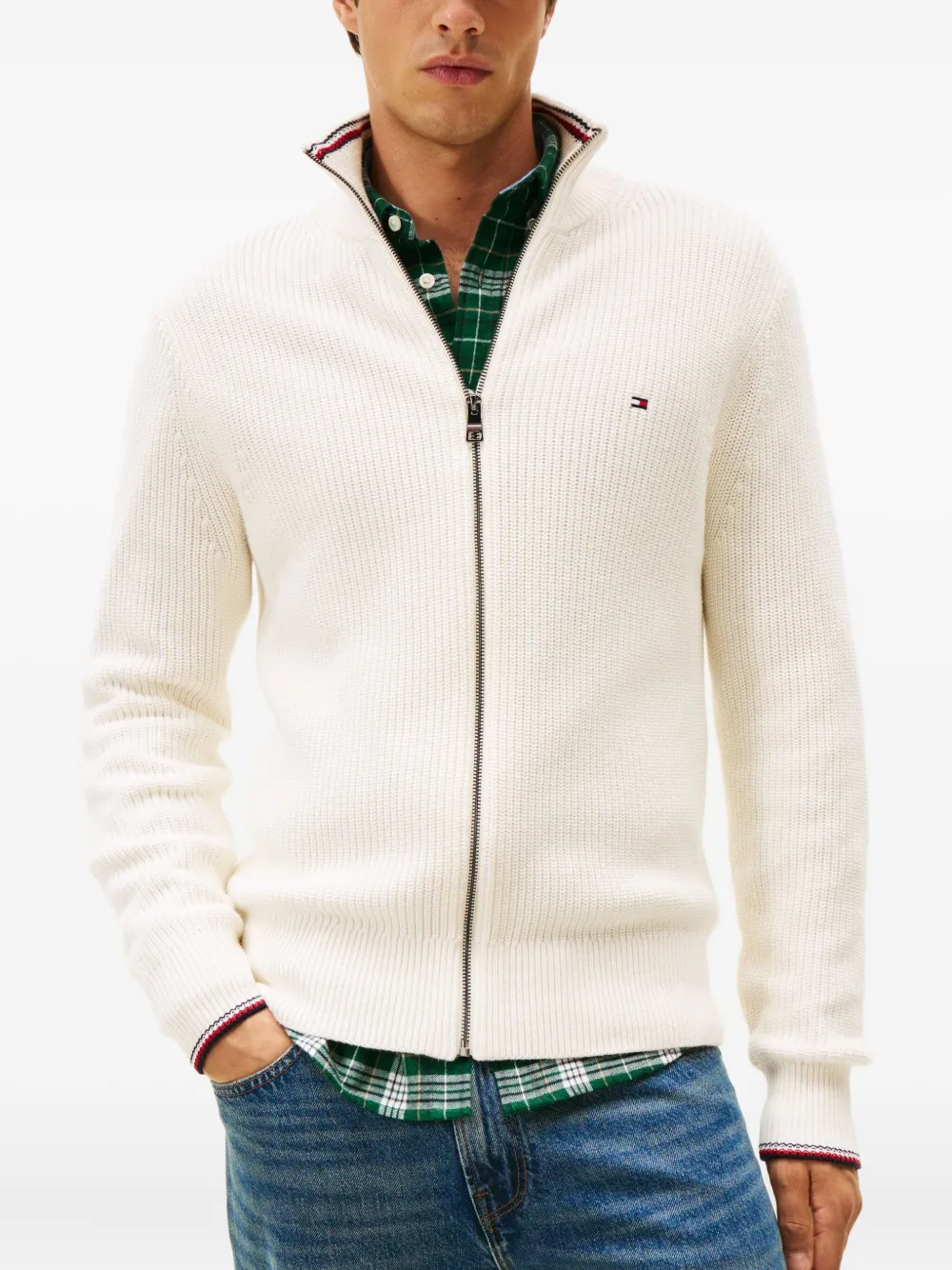 Tommy Hilfiger Geribbeld vest met rits Wit