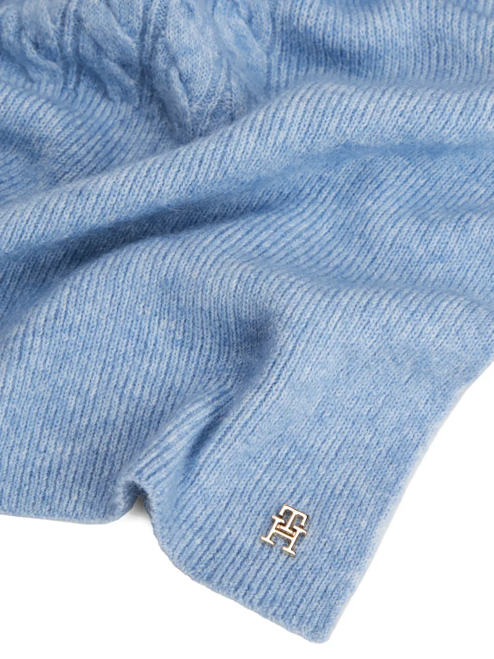Tommy Hilfiger Cable-knit Logo-detail Scarf In Blue