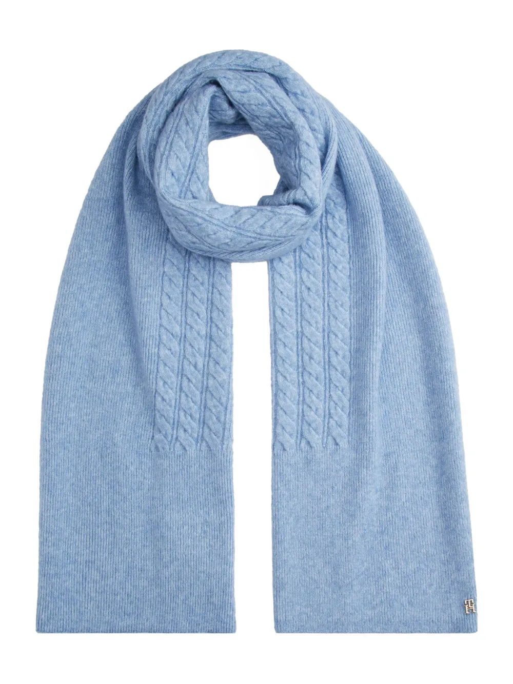 Tommy Hilfiger Cable-knit Logo-detail Scarf In Blue