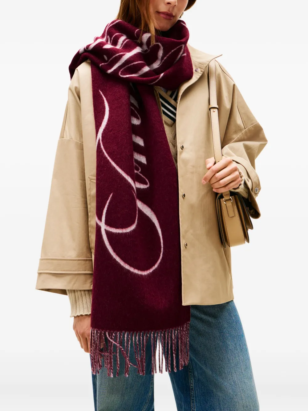 Tommy Hilfiger Fringed Statement-script Scarf In Multi
