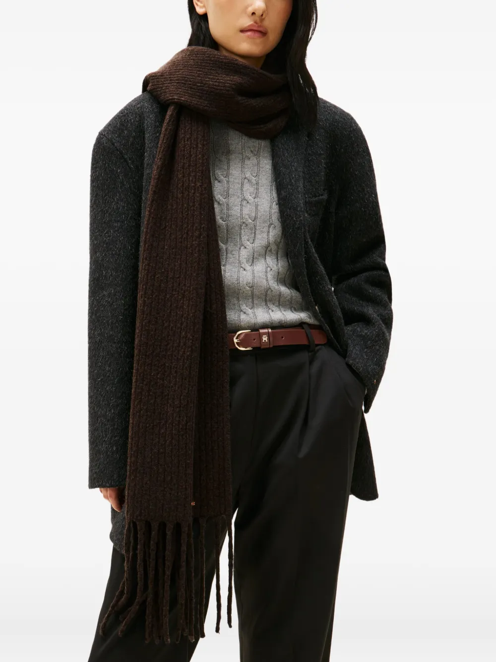 Tommy Hilfiger Fringed Scarf In Brown