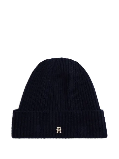 Tommy Hilfiger logo-plaque ribbed beanie hat