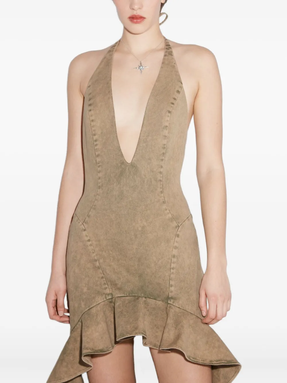 MISBHV Ibiza mini-jurk met fladdermouwen Bruin