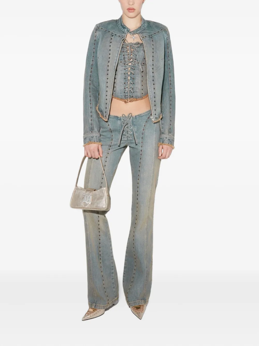 Misbhv Sunset Stud-embellished Denim Jacket In Blue