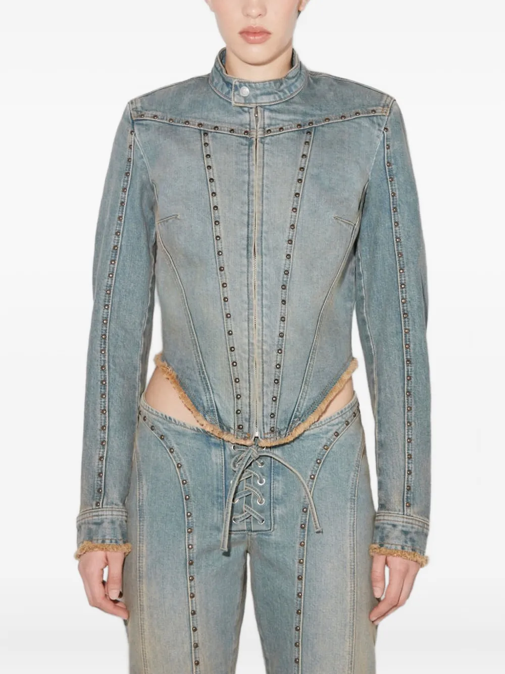 Misbhv Sunset Stud-embellished Denim Jacket In Blue