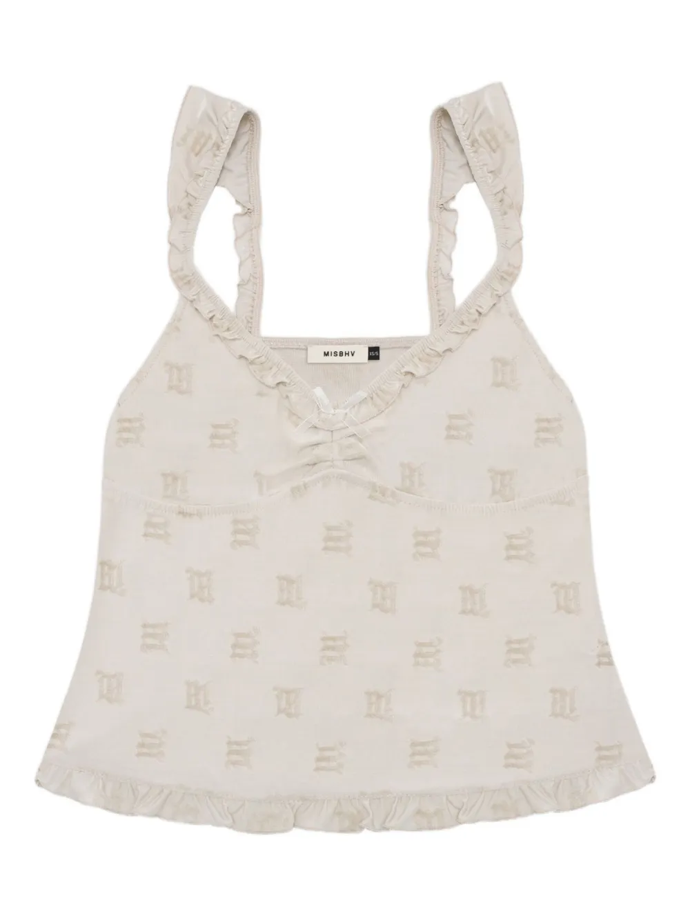 MISBHV velour monogram frill top | Neutrals | Image 1