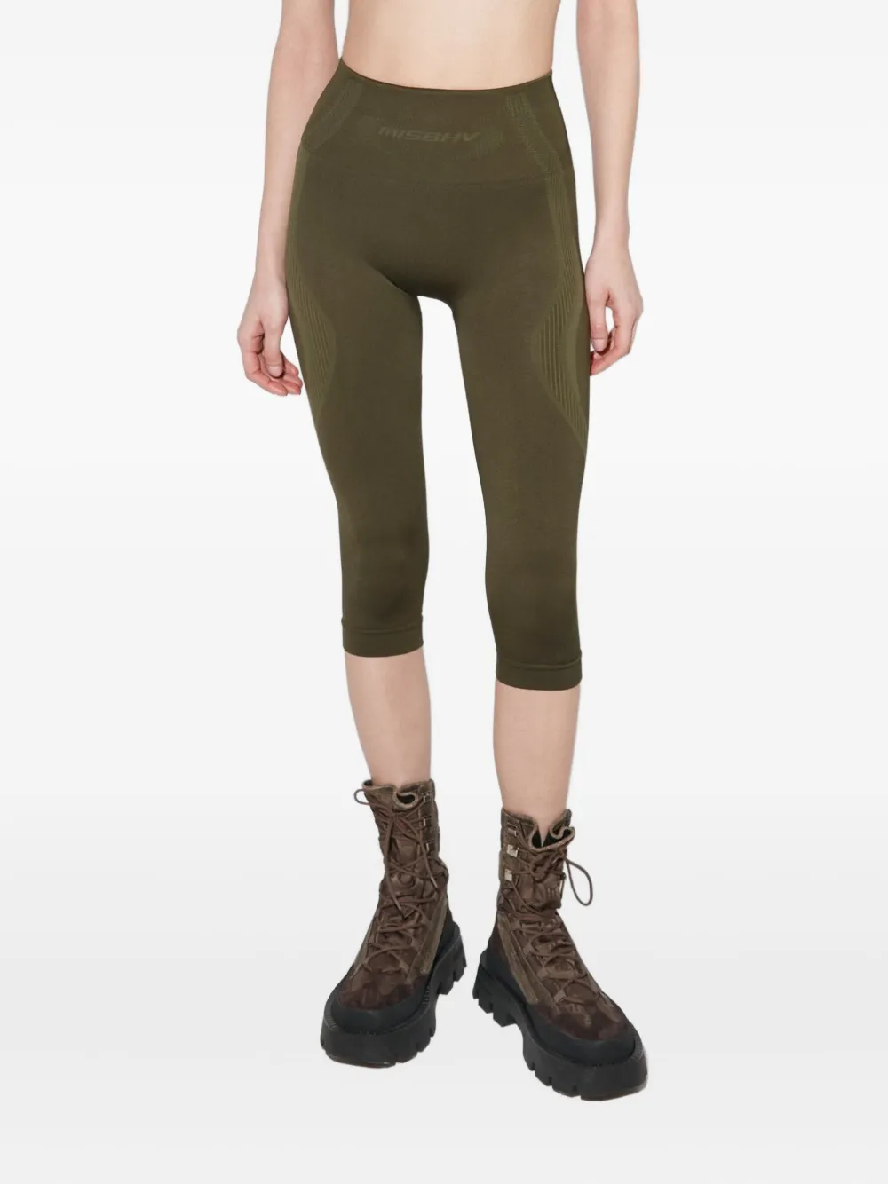 MISBHV Gestreepte capri legging met jacquard logo Groen