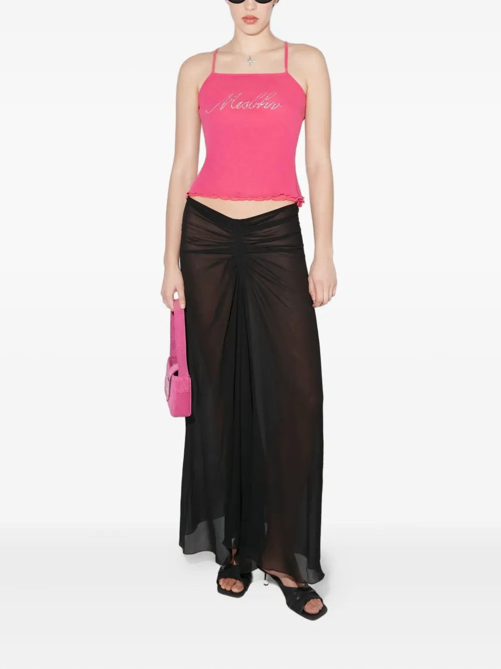 MISBHV Chiffon maxi-rok met ruches Zwart