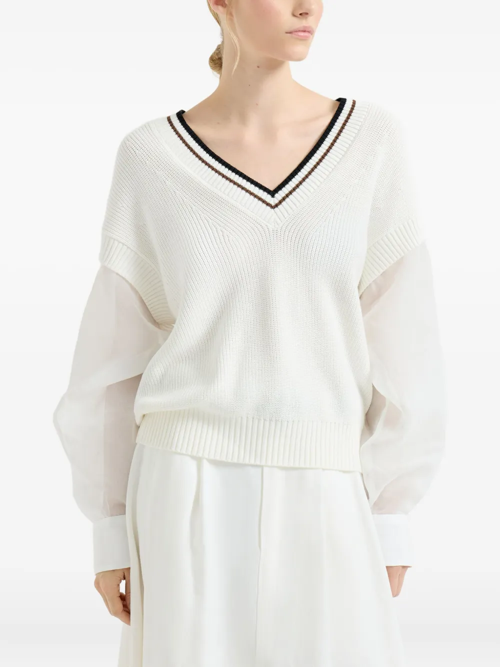 Brunello Cucinelli Trui met organza mouwen Wit