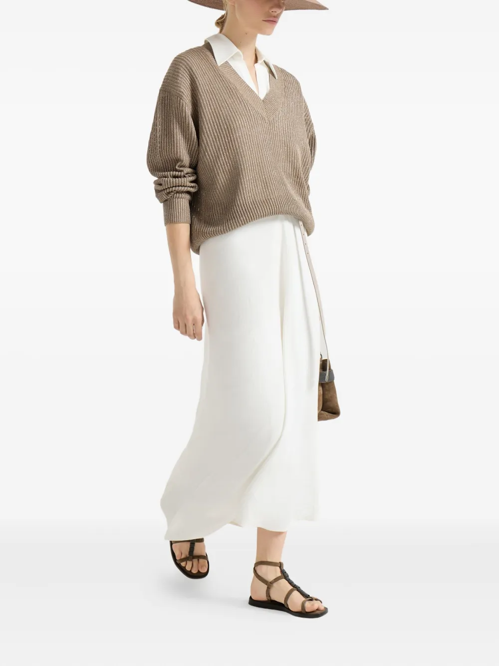 Brunello Cucinelli Maxi-jurk met monili detail Wit