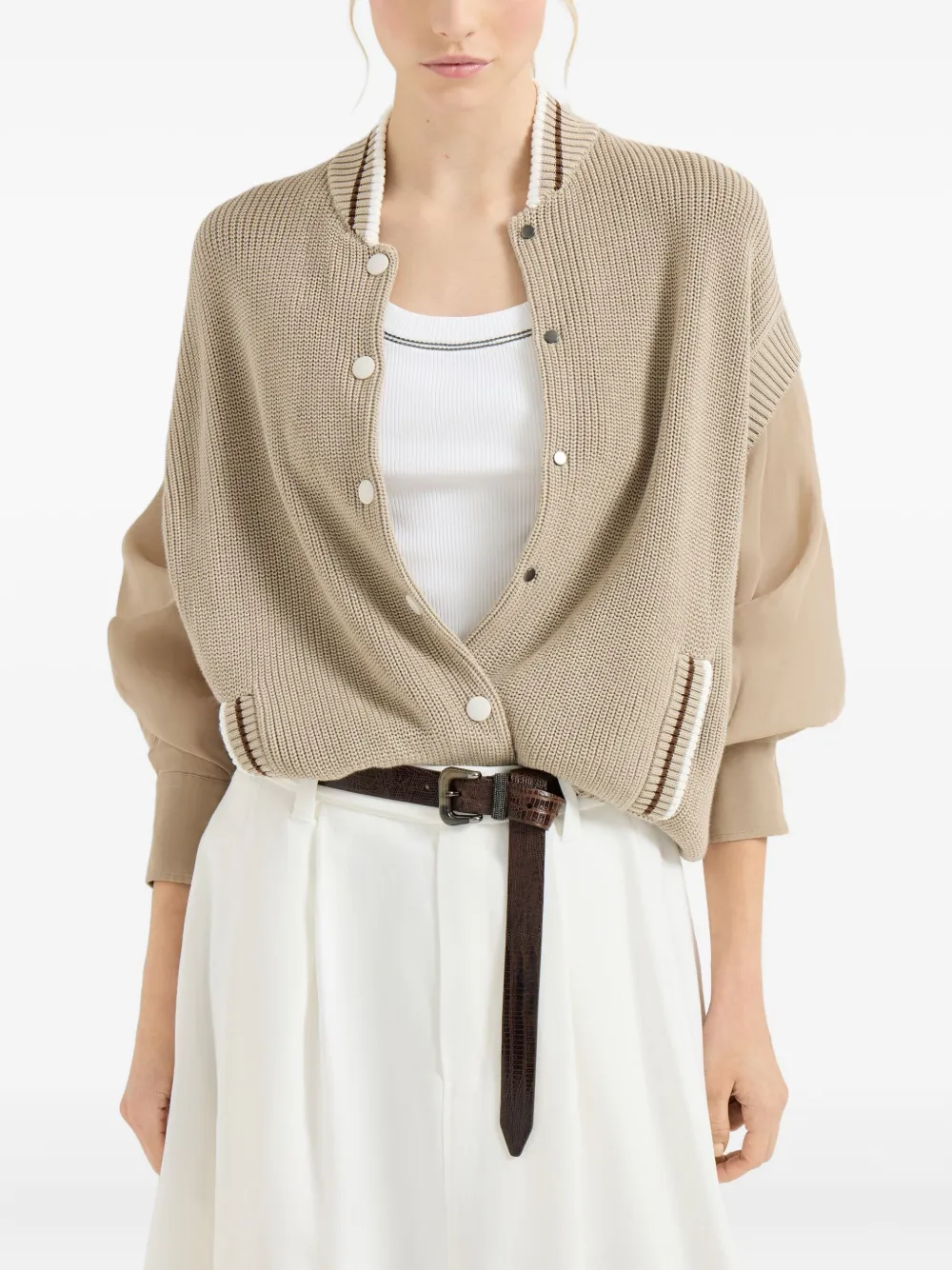 Brunello Cucinelli Vest met organza mouwen Beige