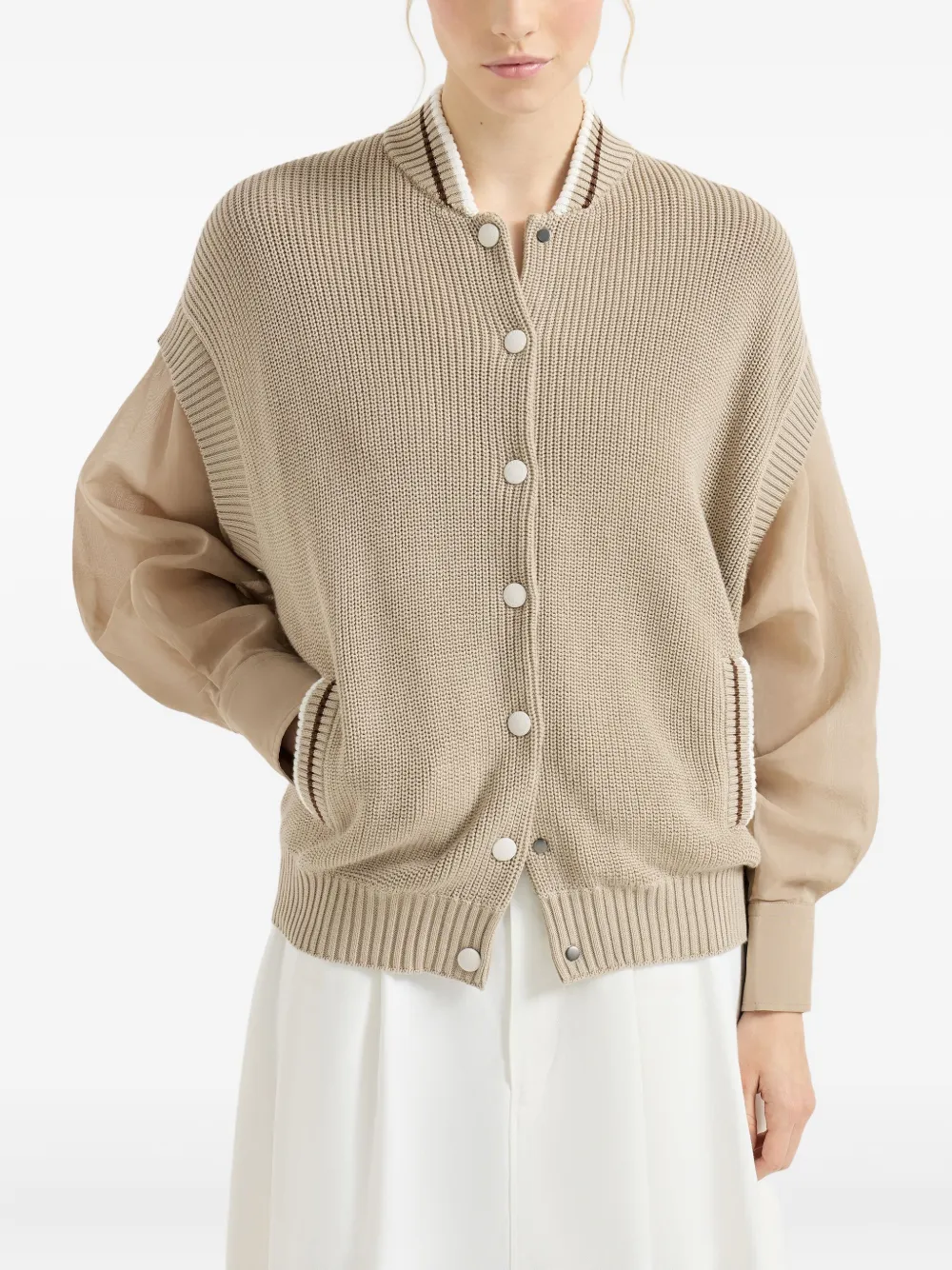 Brunello Cucinelli Vest met organza mouwen Beige