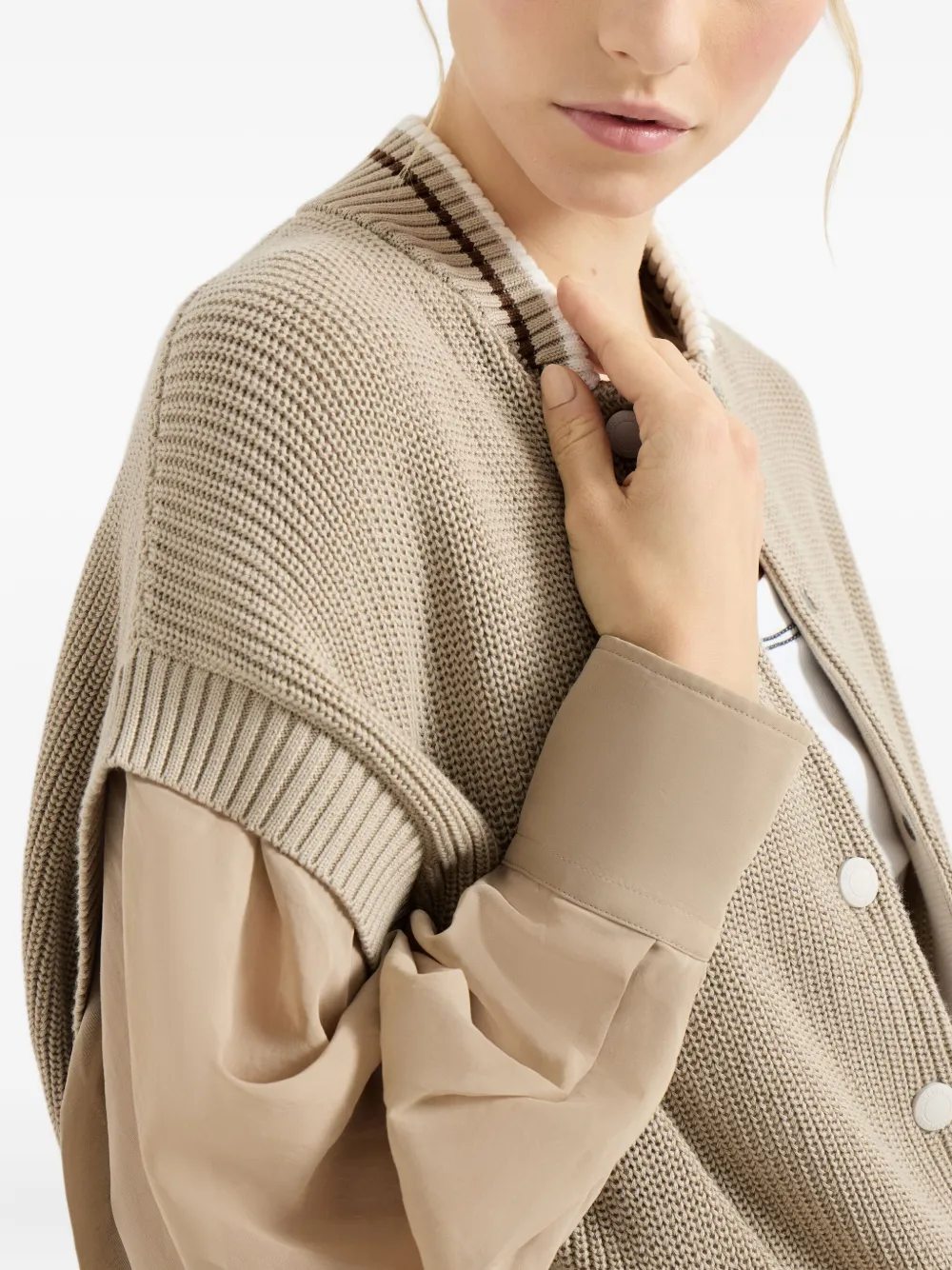 Brunello Cucinelli Vest met organza mouwen Beige