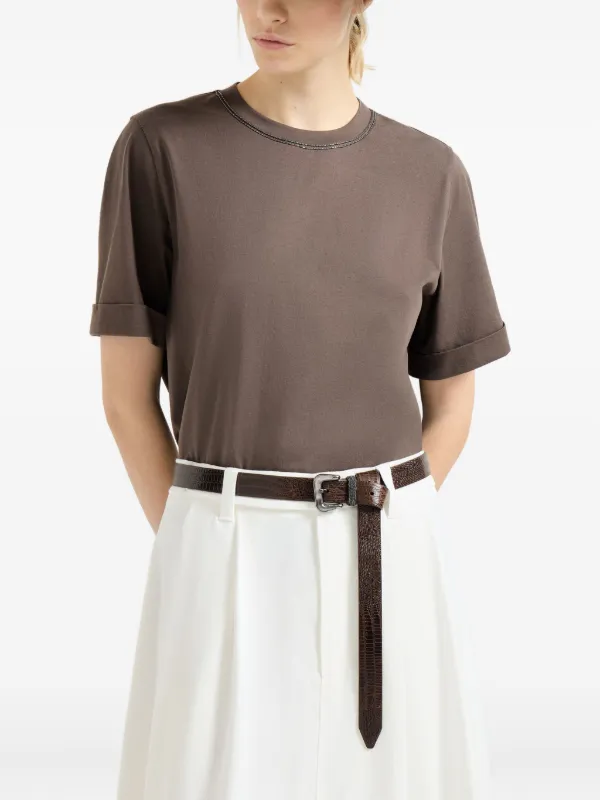 Brunello Cucinelli Monili-trim Cotton T-shirt | Brown | FARFETCH