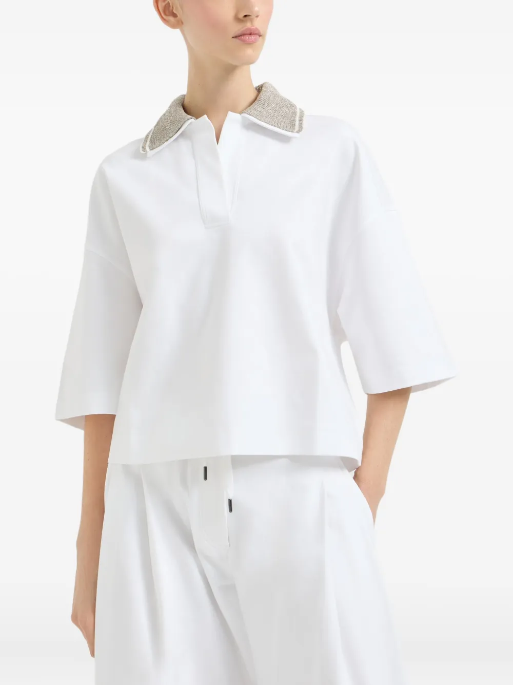 Brunello Cucinelli T-shirt met glitter kraag Wit