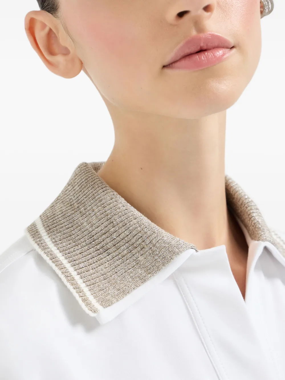 Brunello Cucinelli T-shirt met glitter kraag Wit