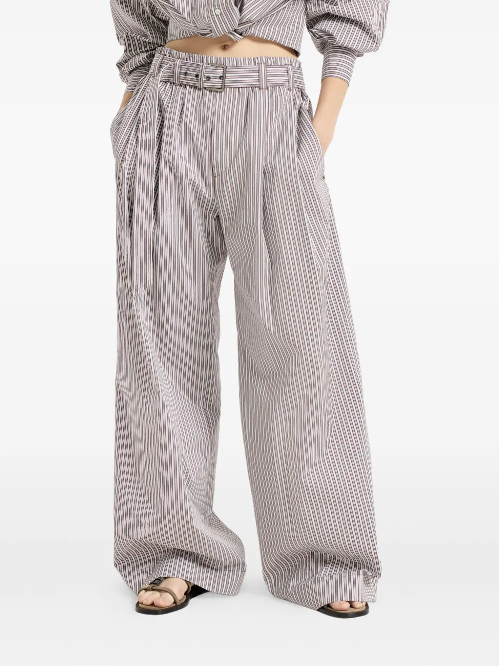 Brunello Cucinelli Gestreepte broek met ceintuur Wit