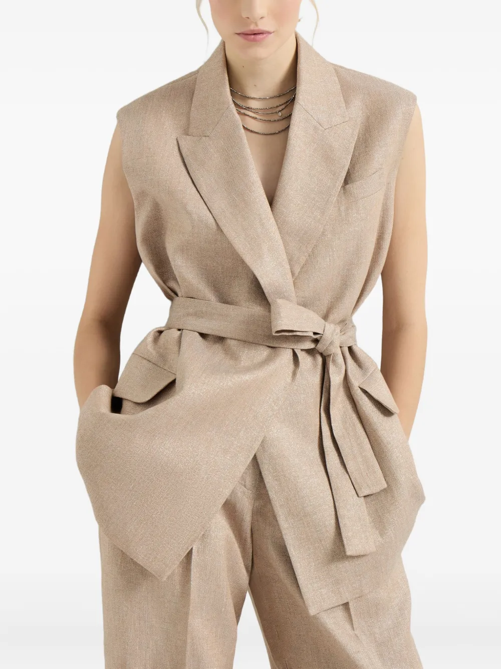 Brunello Cucinelli Jas met riem Beige