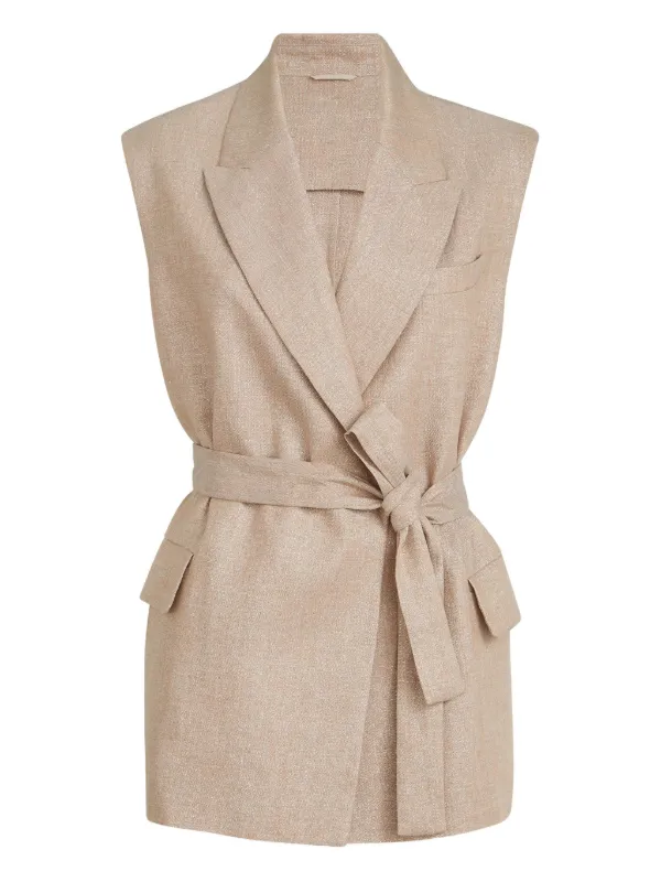 Brunello Cucinelli Linen Belted Vest in Neutrals