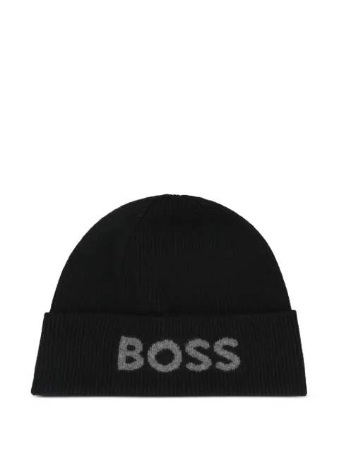 BOSS logo-embroidered beanie hat