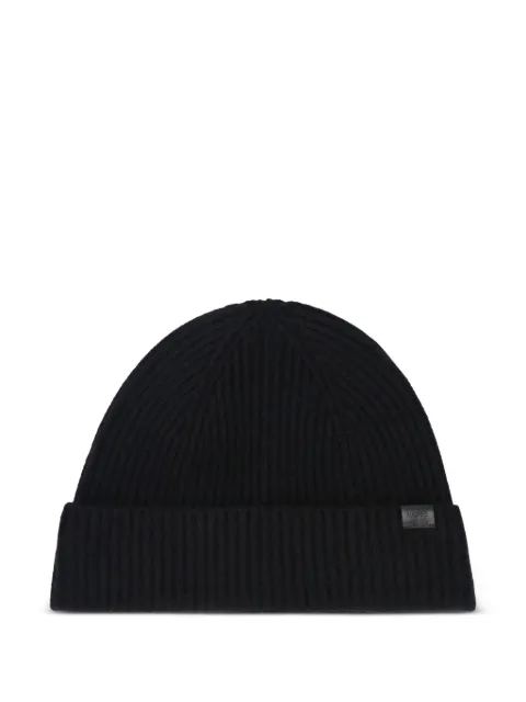 BOSS logo-patch knitted beanie hat