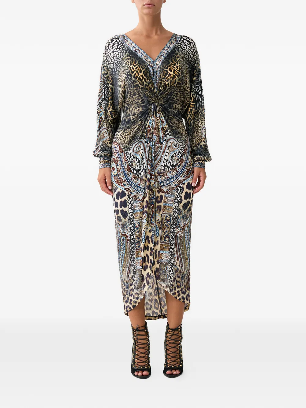 Camilla twist-front midi dress - Bruin