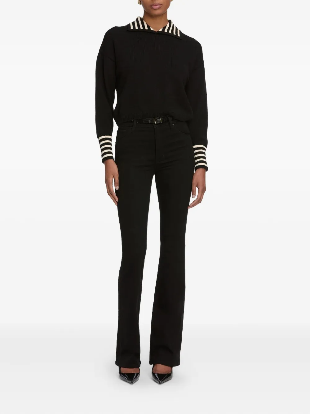 Frame Sailor Striped Sweater In Black