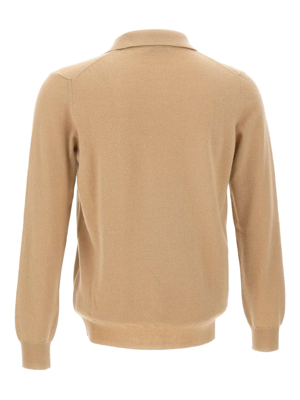 Kangra Geribbelde pullover met Johnny-kraag Beige