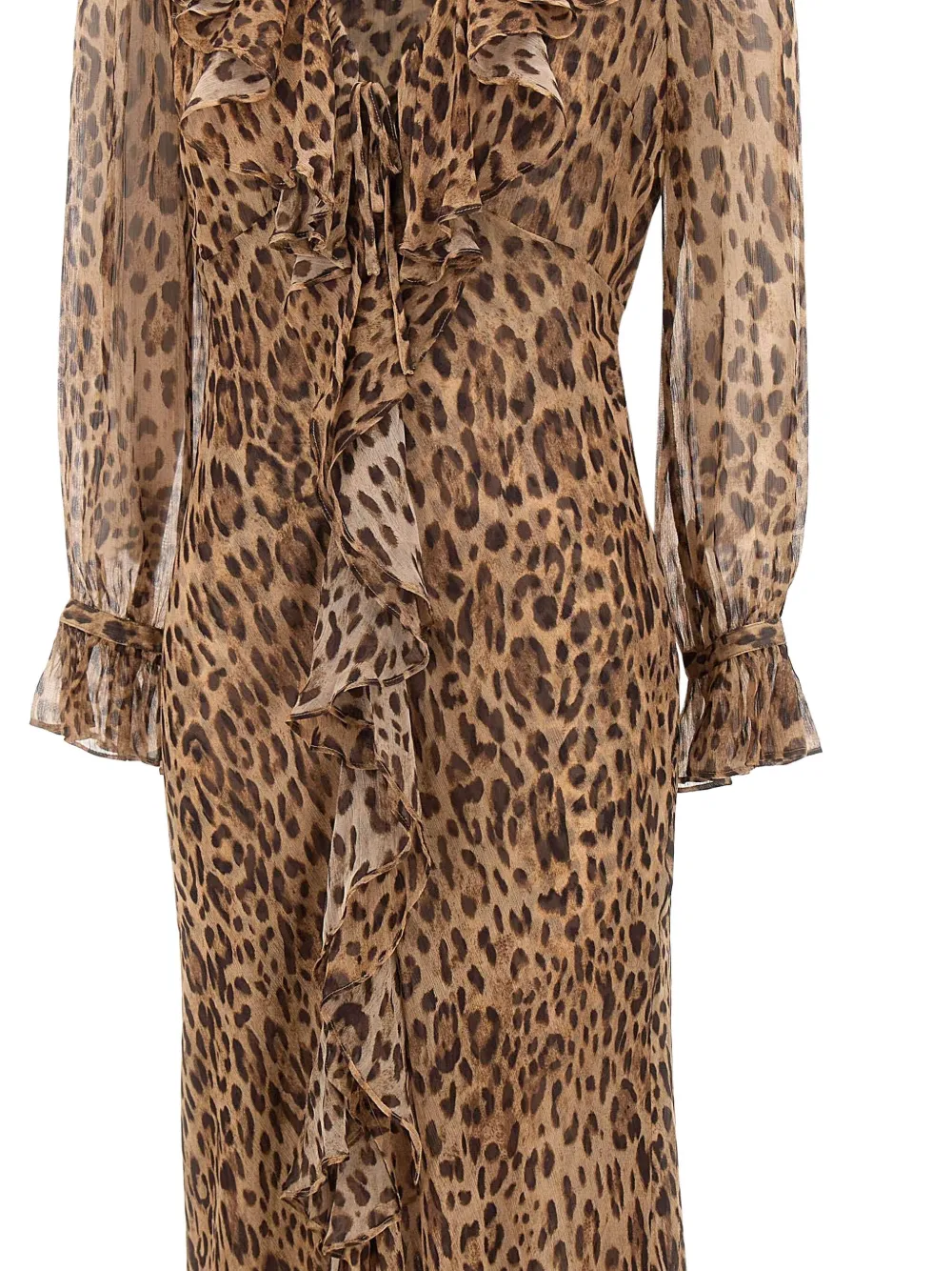 Rixo Grayce jurk met dierenprint en ruches Bruin