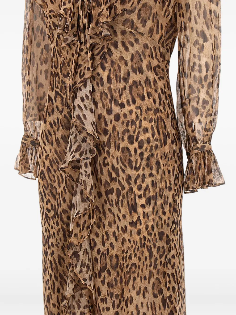 Rixo Grayce jurk met dierenprint en ruches Bruin