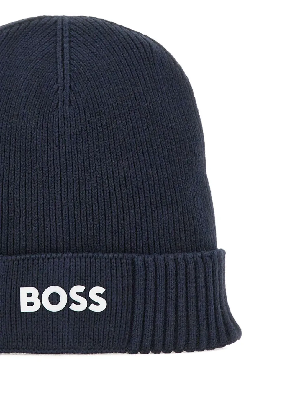 Hugo Boss Ribbed Logo-detail Beanie In Blue