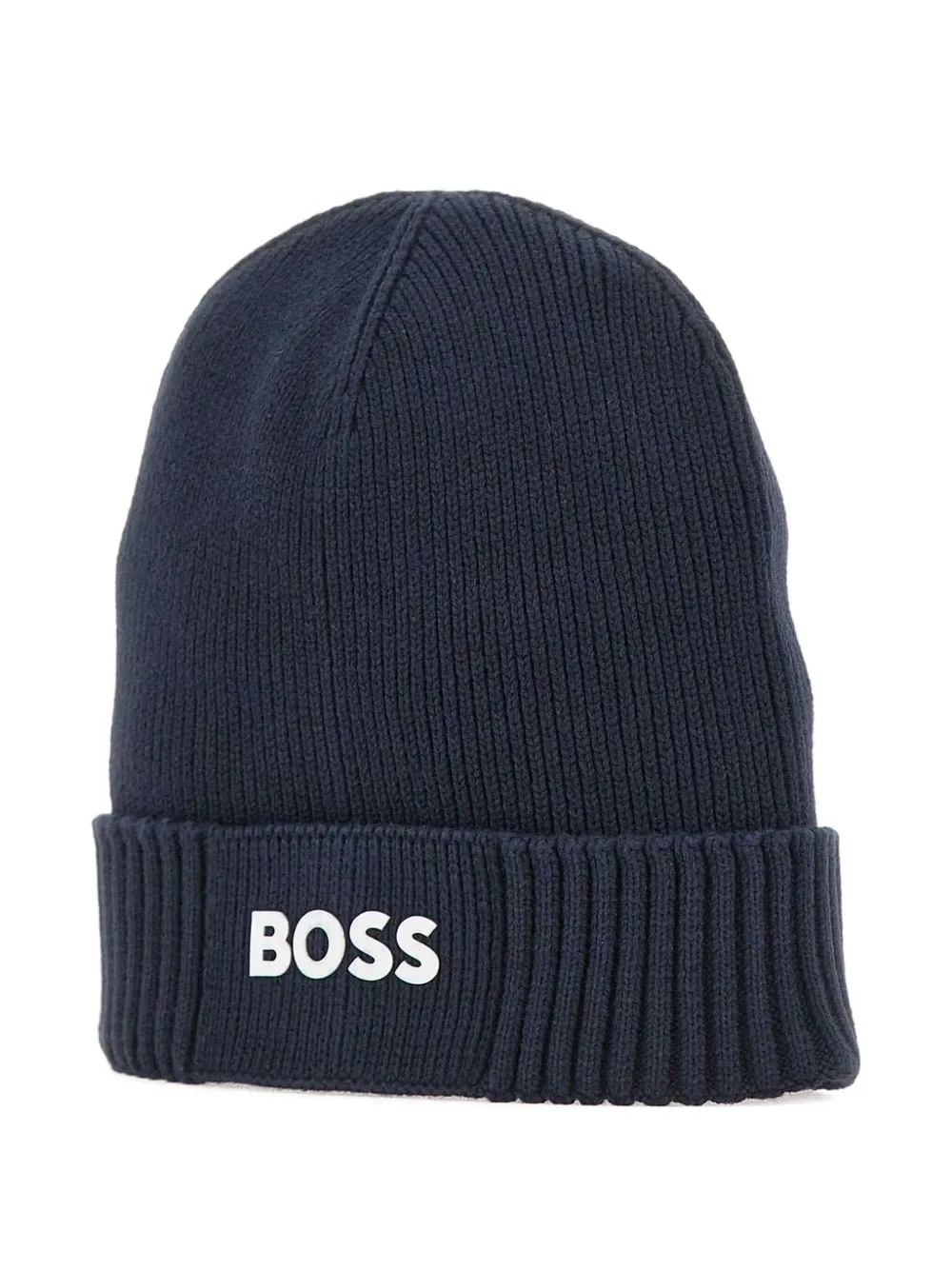 Hugo Boss Ribbed Logo-detail Beanie In Blue