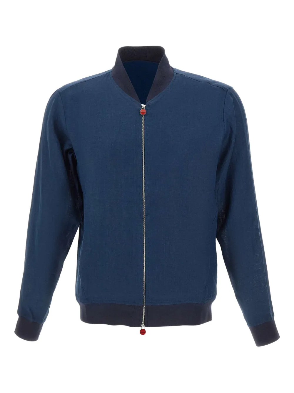 Kiton Zip-up Linen Jacket In Blue