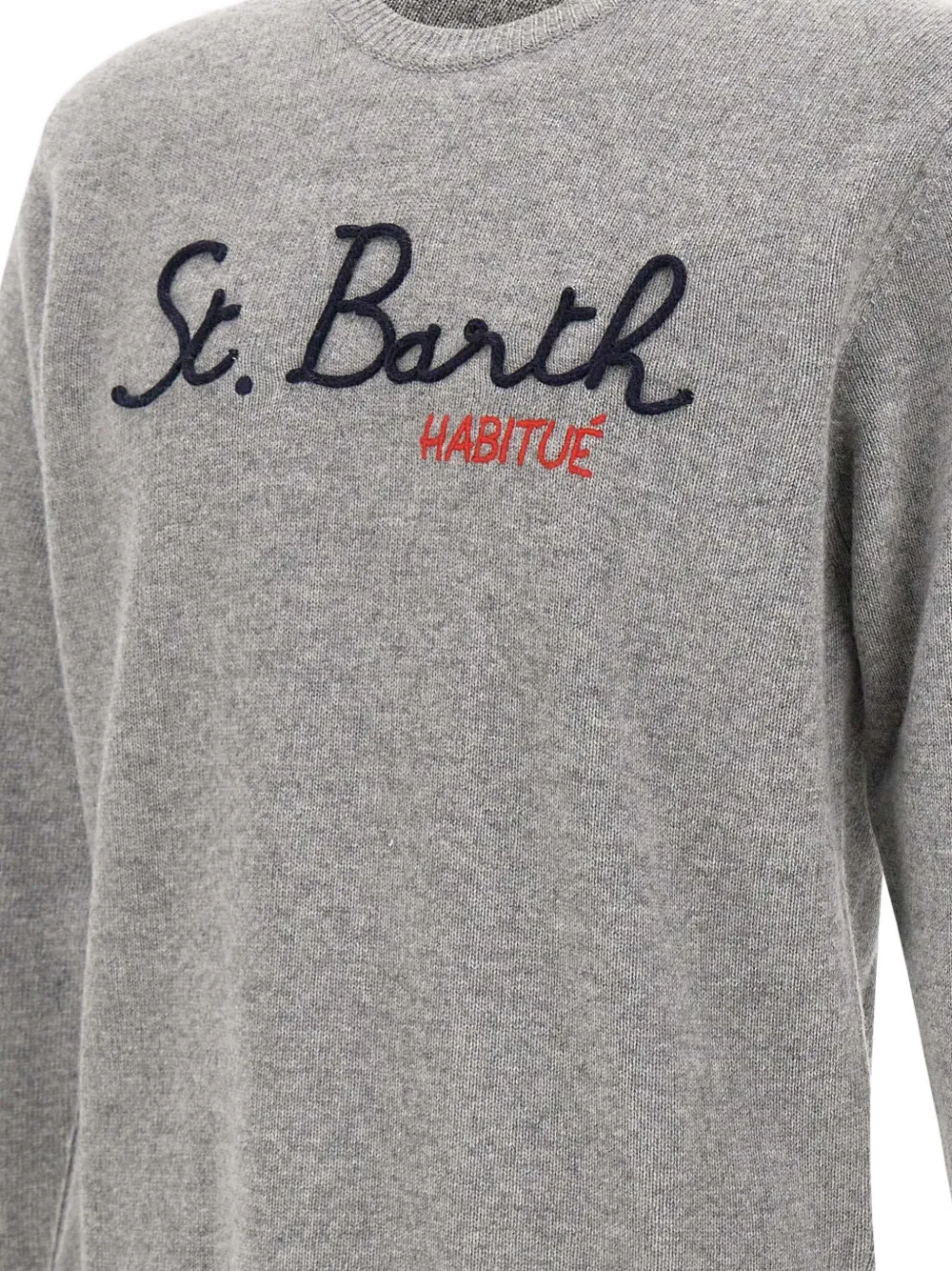 Mc2 Saint Barth Heron Embroidered Crew-neck Sweater In Gray